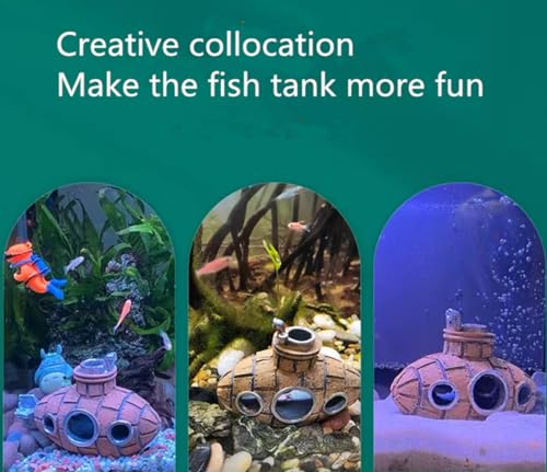 Image of Floating Fish Aquarium Tank Decoration Game Aquarium Accessories (Brown) | Retro Submarine Aquarium Decoration Fish Toy Betta Cichlid Gold Fish Shrimp Hermit Crab Game Companion Aquarium Accessories