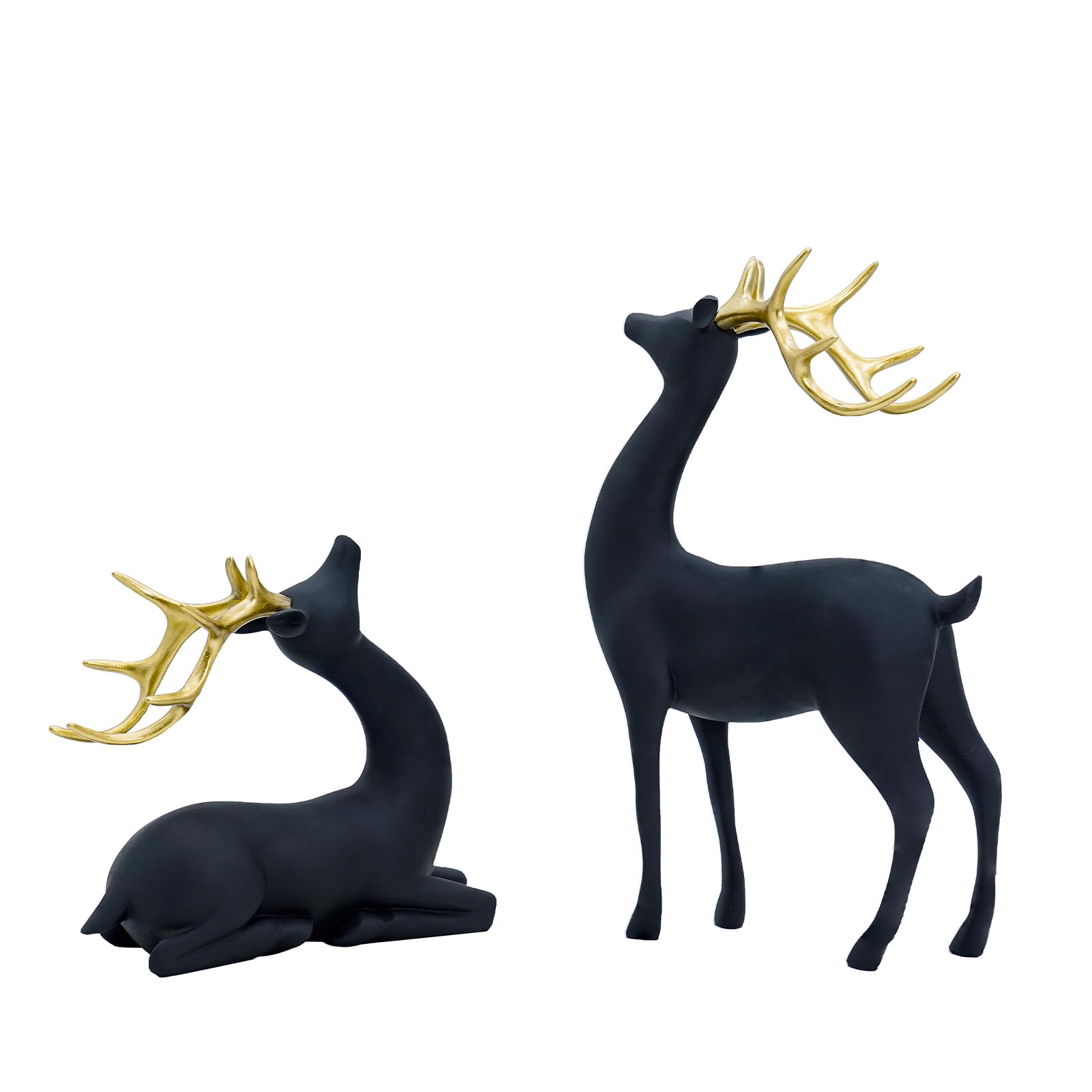 Festive Resin Christmas Reindeer Figurine - Handcrafted Holiday Deer Decor Elk Statue (Black)