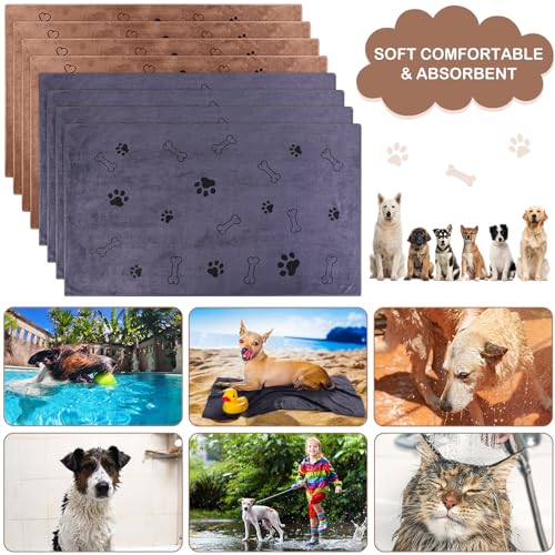 Image of 8 Pcs Dog Towel for Drying, 40 x 24 Inch, Dog Paw and Bone, Brown, Gray