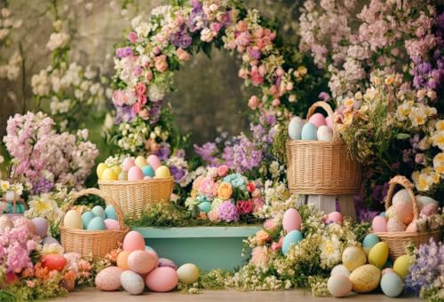 7x5ft Easter Backdrop Colorful Eggs Flowes Floral Background for Kids Newborns...