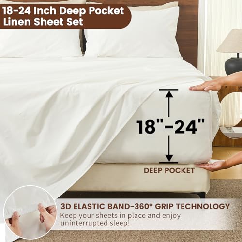 Image of Bedlifes 100% French Linen King Bedding Set - 18-24 inch Extra Deep, 6-Piece | Soft & Durable, Breathable & Cooling, Flax Linen Sheet, OEKO-TEX Certified, Moisture Wicking, Easy Care, Machine Washable