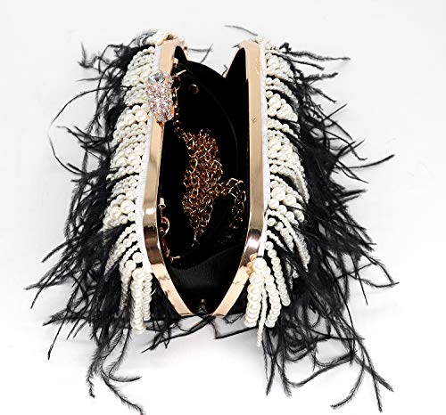Image of ZAKIA Women's Real Natural Ostrich Feather Tote Evening Dress Bag Shoulder Bag Party Money Bag Wallet Clutch