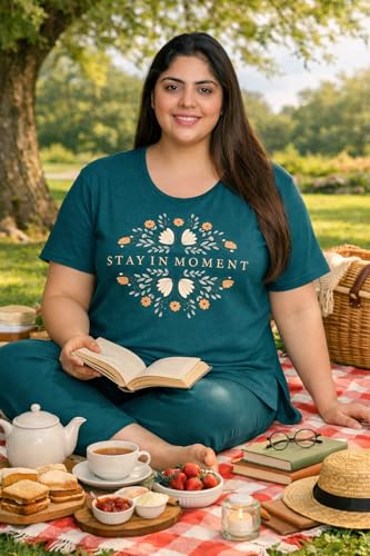 Image of In Love Women's Plus Size Longline T-Shirt with Side Pocket, 3 /4 Sleeve, Crew Neck