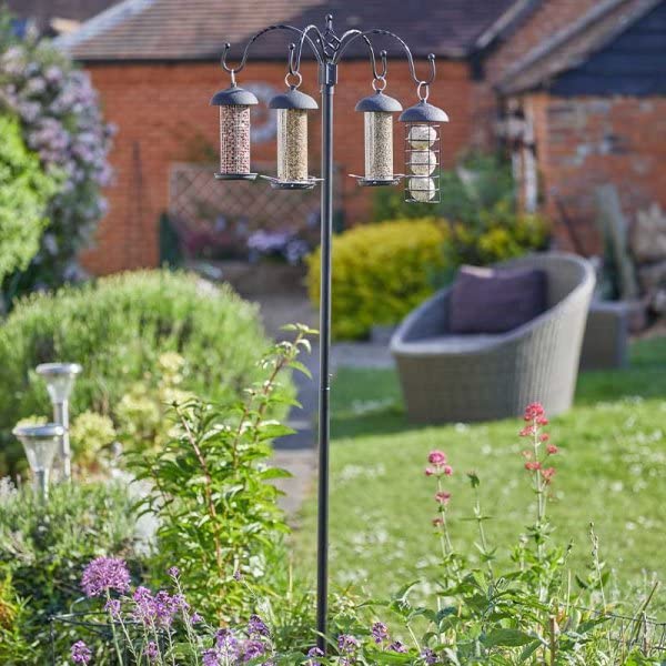 Garden Mile Traditional 4 Arm Bird Feeders Hanging Station Heavy Duty Complete Bird Feeding Station Decorative Wildlife Feeding Pole Perfect For Garden And Outdoor Wild Birds