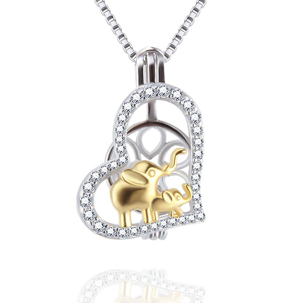 Elephant Mom Heart Cage Pendants for Pearl Jewelry Making Sterling Silver