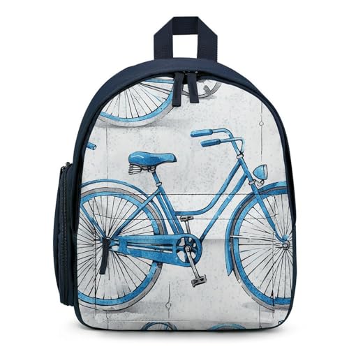 Blue Bicycle Backpack Small Book Bag with Side Pocket, Lightweight Durable Backpack, Travel Rucksack, Blue-style