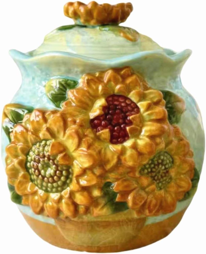Ceramic Hand-Painted Sunflower Sealed Jar,Food Storage Containers with Lids, Home Kitchen Countertop Decorative