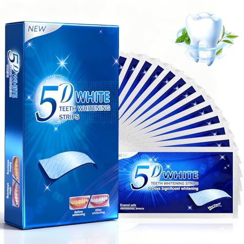Teeth Whitening Strips, 28pcs Advanced 5D Teeth Whitening Strips for Sensitive Tooth Removing Smoking Coffee Stain, Home Use Tooth Whitening Kits