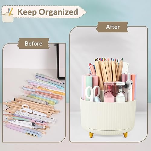 Image of SKYDUE 2 Pack Pen Holder, 360 Degree Rotating Pencil Holder for Desk Organizer, Rotating Desktop Pen Organizer with 5 Slots, Office Supplies, Pencil Cup for Office, School, Home