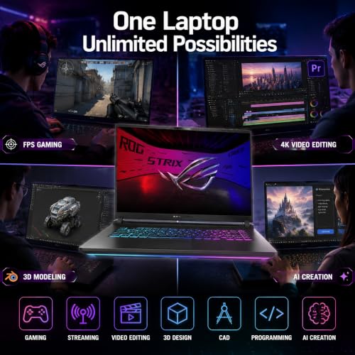 Image of ASUS ROG Strix G18 Gaming Laptop, 18 inch 2.5K 240Hz Nebula Display, Intel 24-Core Ultra 9 275HX, GeForce RTX 5070 Ti, 64GB DDR5 RAM, 4TB PCIe Gen4 SSD, Wi-Fi 7, RGB Keyboard, Windows 11 Pro