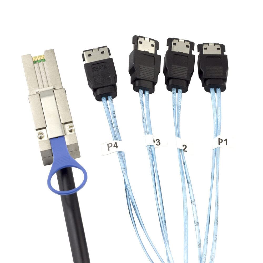 Mini SAS SFF-8088 26P to 4 Ports E-SATA 7P Female Server Hard Drive Connection Cable (1m,Black)