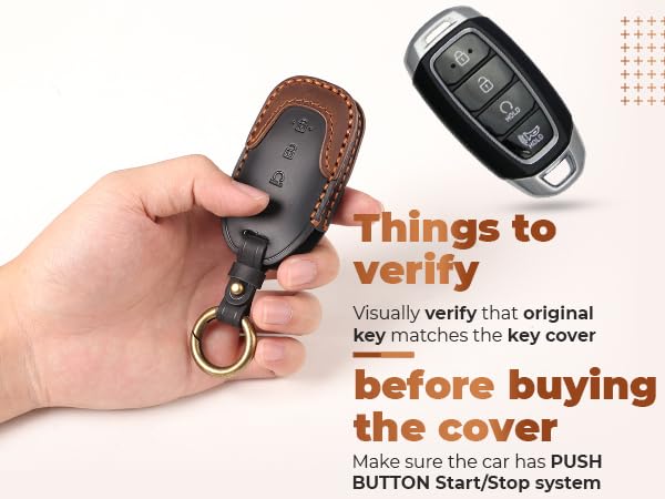 Image of Keyzone Dual Leather Key Cover for Hyundai Verna 2020 Onwards 4 Button smart Key (Black-Brown)