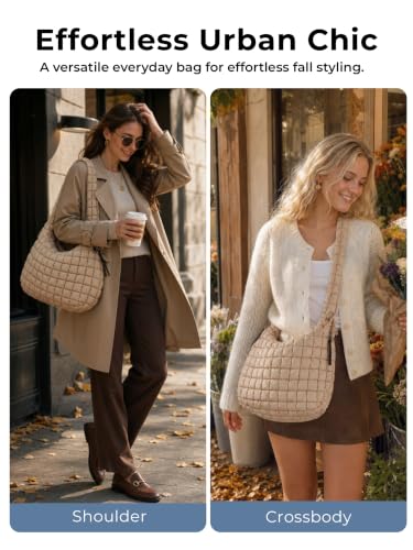 Image of Quilted Tote Bag for Women, Nylon Puffy Hobo Crossbody Shoulder Bag Purse