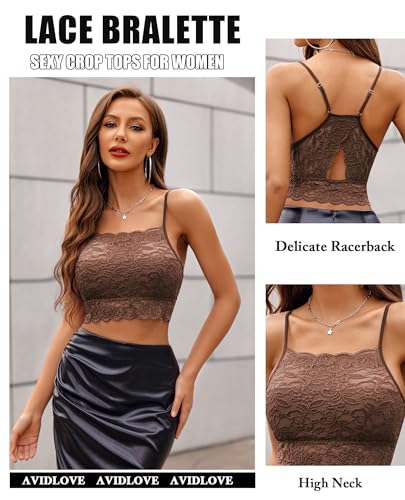 Image of Avidlove Lace Bralette for Women High Neck Camisoles Racerback Double-Layered Crop Top