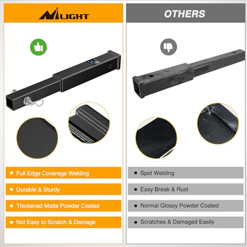Image of Nilight Trailer Hitch Extender 18 Inch Extension Length Fits for 2 Inch Receiver Tube with 5 /8 Inch Stainless Steel Bolt Flange Nut and Clip 3,500 LBS GTW Matte Black