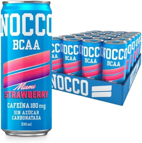 NOCCO BCAA - Bebida Energética con 180mg Cafeína, 3000 mg BCAA, Sin Azúcar, Sin Carbohidratos, Enriquecida con Vitaminas - 24 x 330ml inkl. Pfand (Miami)