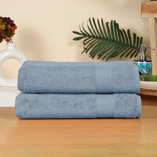 Image of Arvind 100% Cotton Towels for Bath | Towels for Bath Large Size | 500 GSM Bath Towel - Soft & Absorbent | 2 Piece Bath Towel for Men /Women | Urban Comfort | 70 cm x 140 cm - Sky Blue