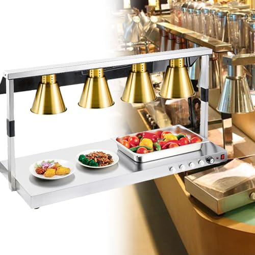 Food Heat Lamp, Kitchen Heat Lamp for Food, Hanging Food Heat Lamp, 360° Temperature Adjustment Knob, Keep All Kinds of Food Warm,Gold-fourheads