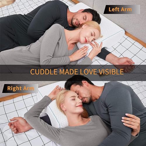 Almohada de espuma viscoelástica para parejas, diseño ergonómico con agujero para el brazo para soporte de cuello y hombro, ideal para personas que duermen de lado