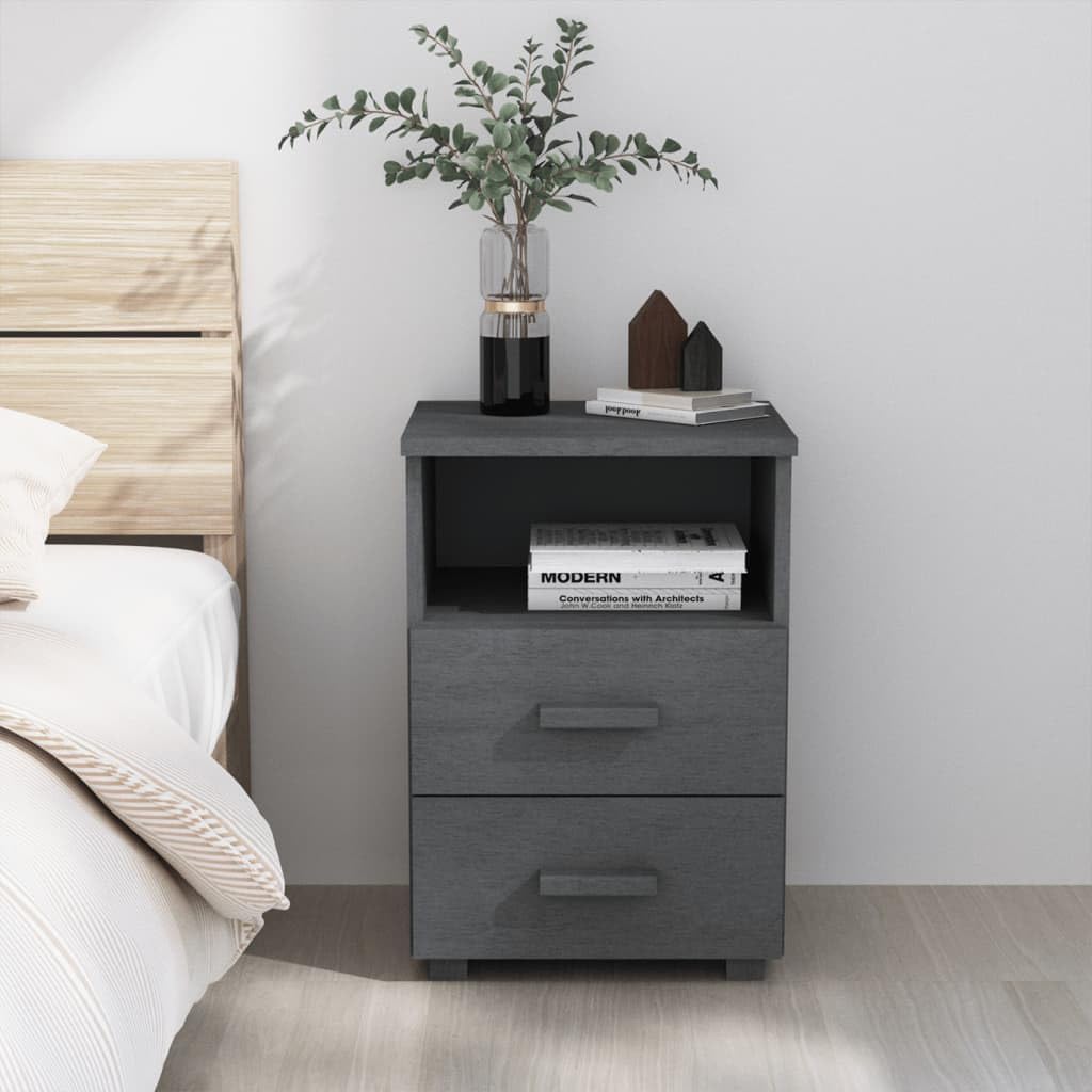 vidaXL Nightstand, Bedside Table with Open Compartment, Nightstand with 2 Drawers, Bedside Storage Cabinet for Bedroom, Dark Gray Solid Wood Pine