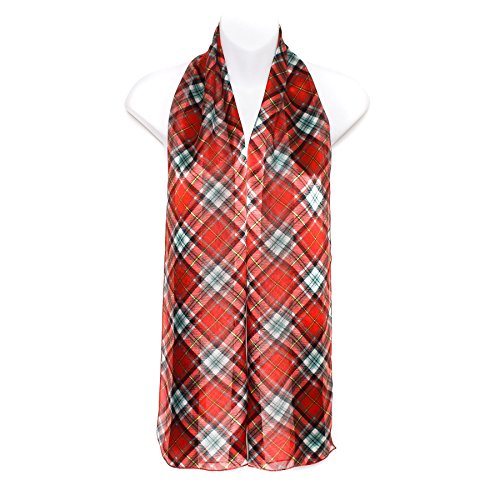 Hat To Socks Chiffon Satin Scarf with Scottish Tartan Checked Pattern2