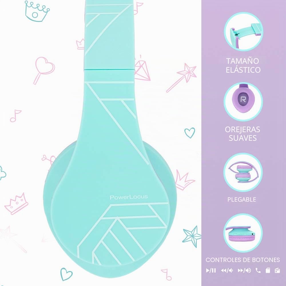 PowerLocus Auriculares para niños, Auriculares Bluetooth para niños, con 85DB Volumen Limitado, Plegable, con Micrófono, Micro SD Slot, Cascos Inalámbricos y con Cable, con Estuche