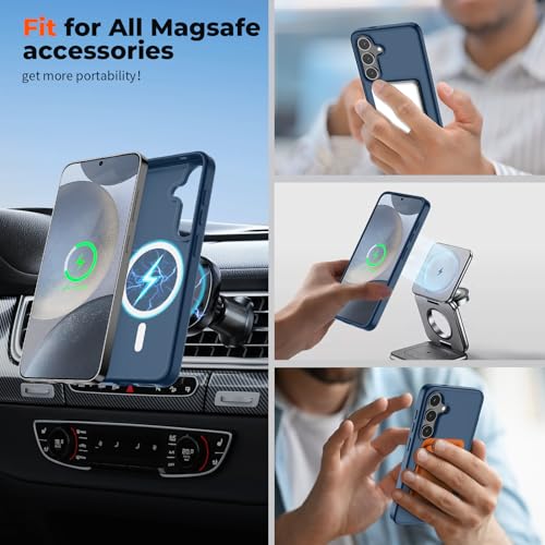 Image of SUPFINE Magnetic for Samsung Galaxy S24 Plus Case / S25 Plus Case with Screen Protector, (Built-in Magnets) (Military Grade Drop Protection) Slim Translucent Shockproof Phone Case,Sapphire Blue