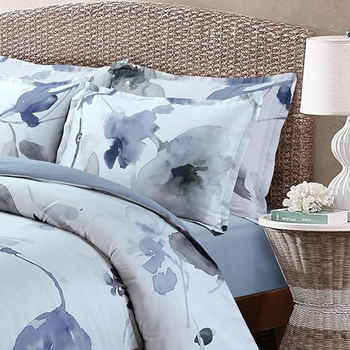 Majestic Giftware Madison Linen 8-Piece Full Size Duvet Bedding Set (BL105-F) | Summer Breeze - Ocean Blue 300 TC Cotton Sateen Durable & Washable | 2 Fitted Sheets, 2 Duvets, 4 Pillowcases