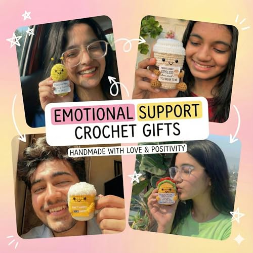 Image of Cute Emotional Support Crochet Toys Handmade Gifts with Message for Women Men Friends Coworkers, Birthday Christmas Valentine's Gift (Small Family Pack 1)