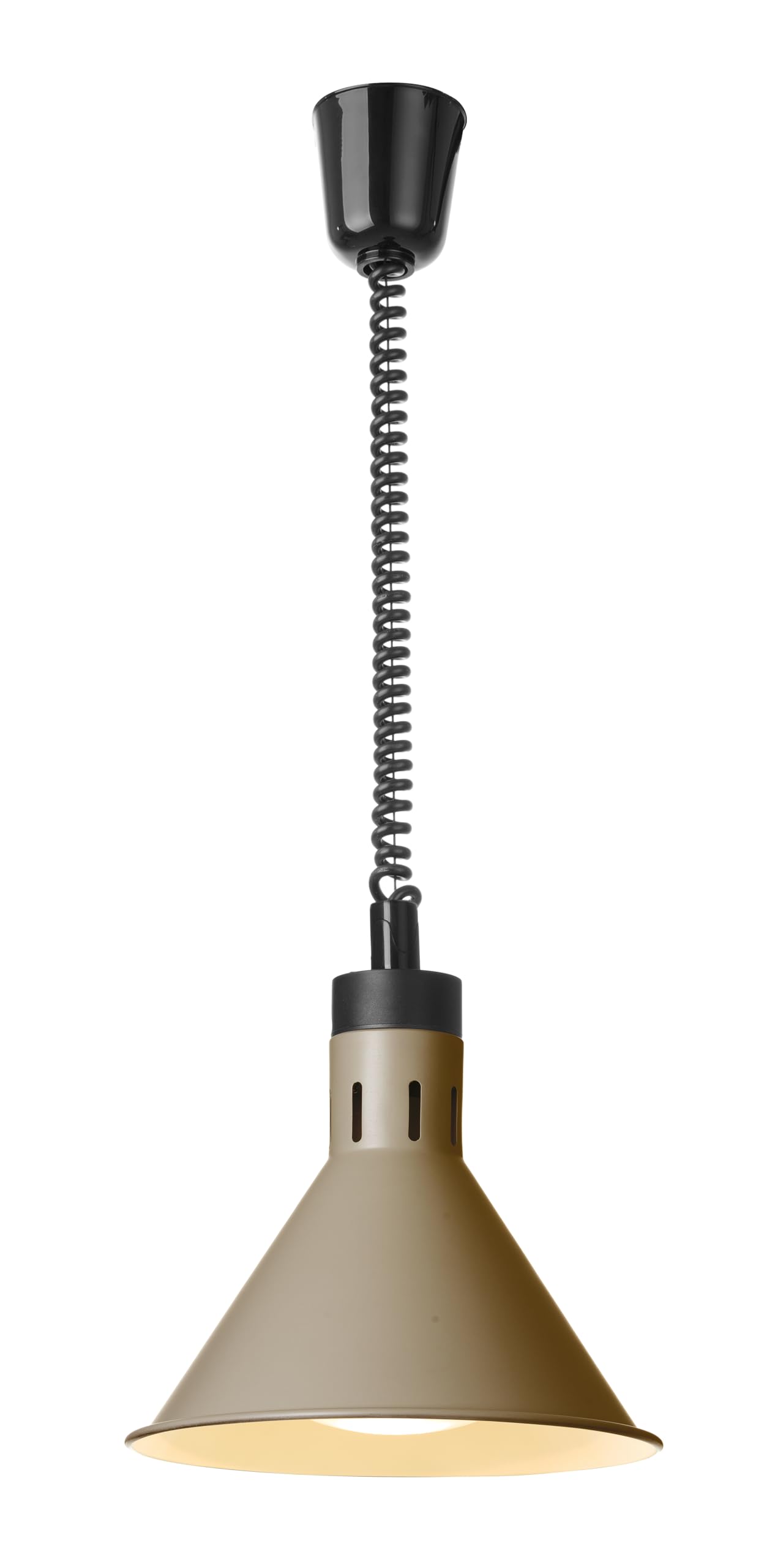 HENDI Lampada di calore a sospensione regolabile in altezza, conica, lampada termica a infrarossi per cucina e mantenimento degli alimenti caldi, 230V, 250W, ø275x(H)250mm, alluminio beige