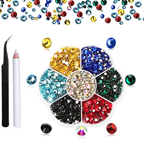 Hinabtru 3150Pcs Colored Nail Art Rhinestones Nail Gems-Christmas Red Green Black Blue Yellow Ab Nail Crystals Diamonds Stones-Small Tiny Face Jewels Round Glass Beads For Crafts With Wax Pen Tweezers #TOP6
