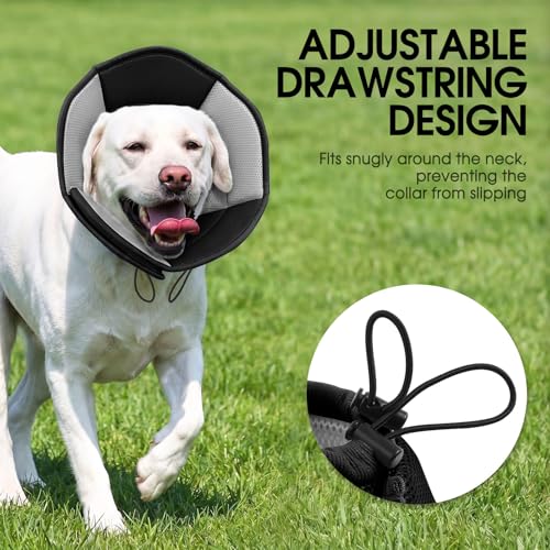 Image of Dog Cone - Soft Cone for Dogs to Stop Licking, Pet E-Collar Alternative After Surgery, Adjustable Pet Recovery Collar for Wound Healing, Black Medium