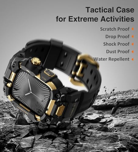 Image of ULTIMAL Rugged Case with Band for Apple Watch 46mm,Compatible with Apple Watch Series 11 /10, Military Grade Shockproof Bumper Cover for iWatch Tactical Band Men (46mm,Gold)