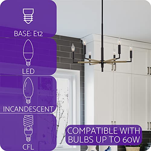 Kira Home Kinsley 22.5" 6-Light Modern Farmhouse Chandelier, Adjustable Hanging Height, Smoked Birch Wood Style + Black Finish #TOP6