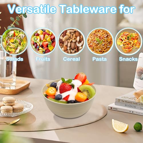 4Pz Ciotole Cereali Infrangibili Lavabili in Lavastoviglie e Adatte al Microonde, 700ml Ciotola d'Avena Leggera di Plastica senza BPA, Insalatiere da Spuntino da Campeggio con 4 Cucchiai per Colazione - immagine 6