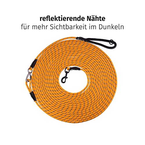 Floxik Schleppleine für Hunde | 5m, 10m, 15m, 20m orange | reflektierende Tauleine mit Abnehmbarer Handschlaufe | auch optimal als Trainingsleine für Welpen geeignet