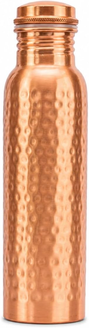 Copper Water Bottle, 34oz, Handcrafted Ayurvedic Pure Copper Water Bottle for Drinking, Hammered Bottle, Men & Women, Leak-Proof, Lid BPA Free, Non-Insulated & Eco Friendly for Sport & Travel Bottle