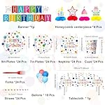 168 Pcs Happy Birthday Decorations, Dots Design Birthday Party Supplies Includes Disposable Party Plates and Napkins,Cups,Tablecloth,Banner,Balloons,Honeycomb Centerpieces for Boys Girls, Serves 24 - Image 2