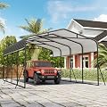 GarveeTech Metal Carport, 12x20 FT Outdoor Carport Canopy with Reinforced Base and Galvanized Steel Roof, Heavy Duty Garage Car Shelter Shade for SUV, Truck, Boats