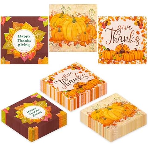 60 Pack Thanksgiving Party Napkins by Leikedun Cover