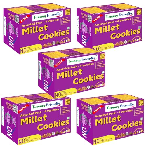 Image of TummyFriendly Foods Millet Cookies for Kids Adults. Millet Healthy Biscuits, Ragi and Jaggery. Healthy Snacks for kids Babies 1 Year Old. Gift the Best Healthy Cookies - Assorted - 5 packs of 4x75 (1500g)