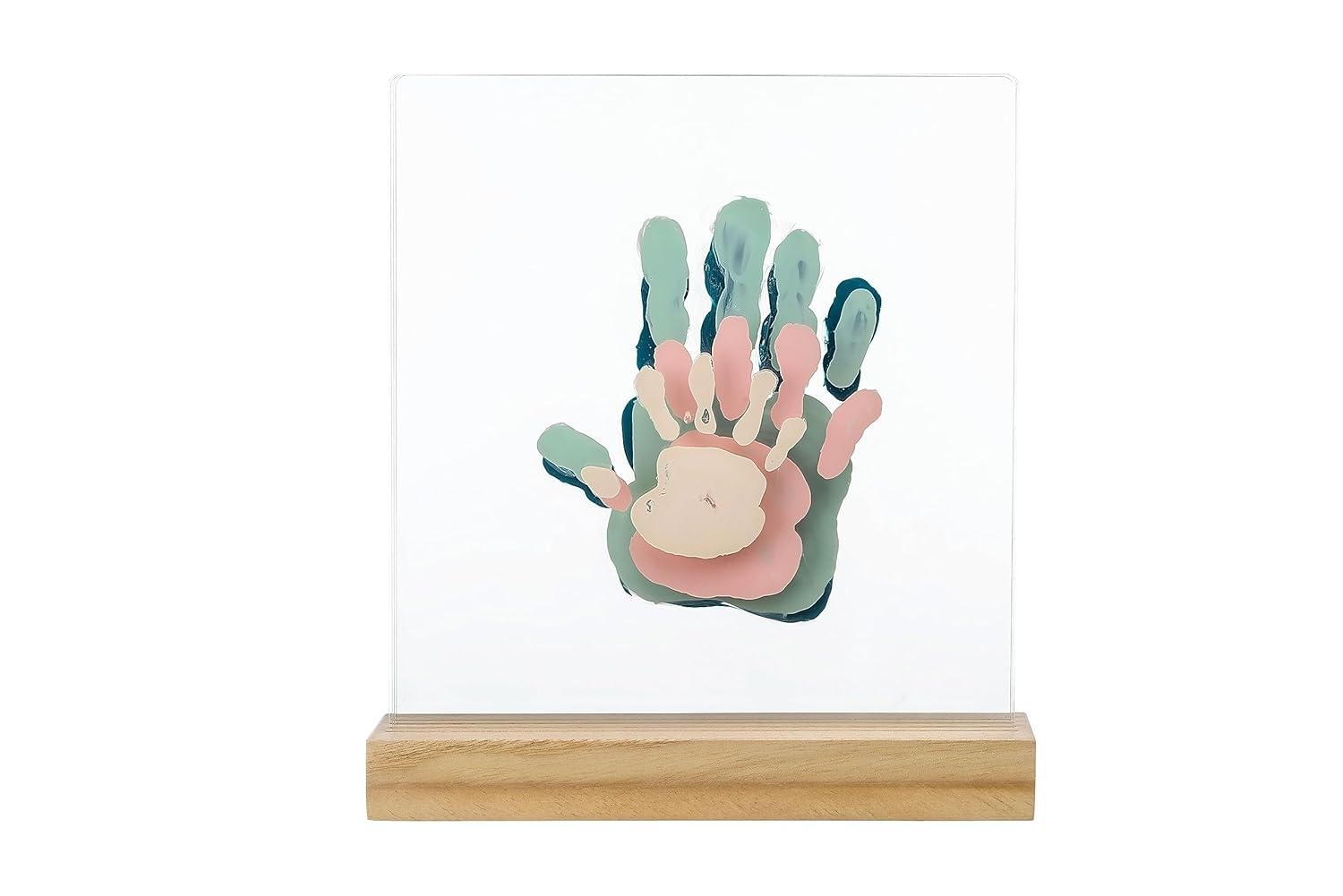 Baby Art Family Prints Design Bilderrahmen, Holz Fotorahmen für Handabdruck Fußabdruck vom Baby und der ganzen Familie, inkl. Acryl Farbe, dermatologisch getestet, Maße 20 x 21,6 x 6 cm