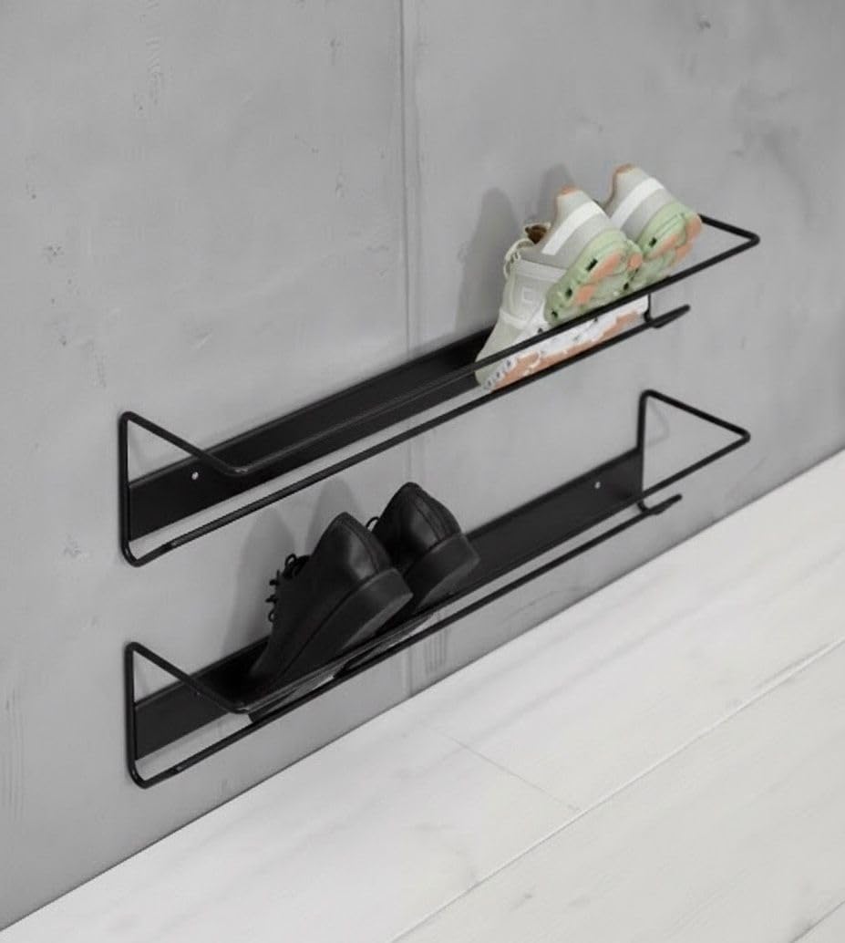 Wall-Mounted Shoe Rack, Black, Metal, Powder Coated, Modern Minimalist, Floating Storage for Entryway-image-34