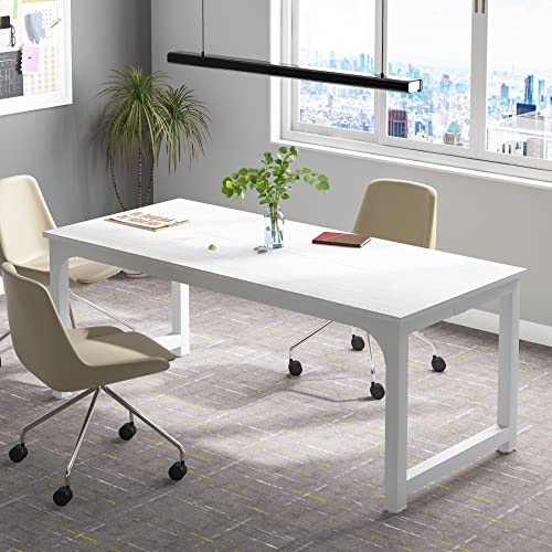 Image of Tribesigns Modern Computer Desk, 70.8 x 31.5 inch Large Office Desk Computer Table Study Writing Desk Workstation for Home Office, White Metal Frame
