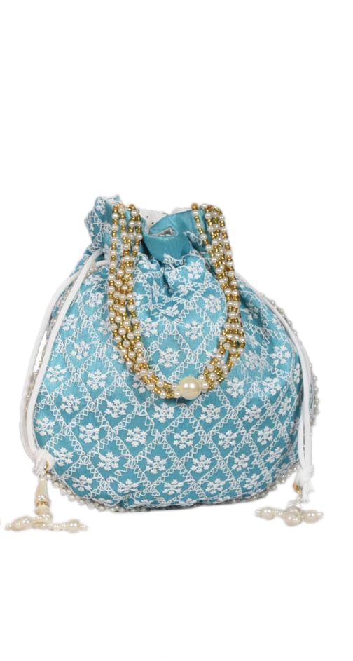 Sunesh Creation Raw Silk Floral Ethnic Rajasthani Traditional Work Potli Purse with Beads Handle for Women with Zipper, Potli Bags for Return Gifts, Potli Pouches for Baby Shower-picture-21