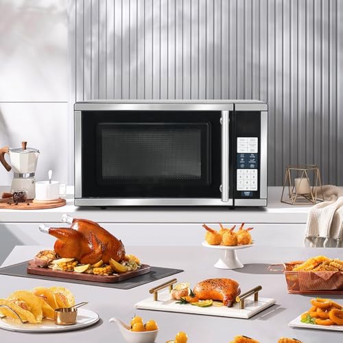 Image of Small Microwave Ovens Countertop 0.7 Cu.Ft, 700W Compact Microwave with 10 power levels, 6 Auto-Cook Programs in Smudge-Proof Stainless Steel, LED Display, Child Lock