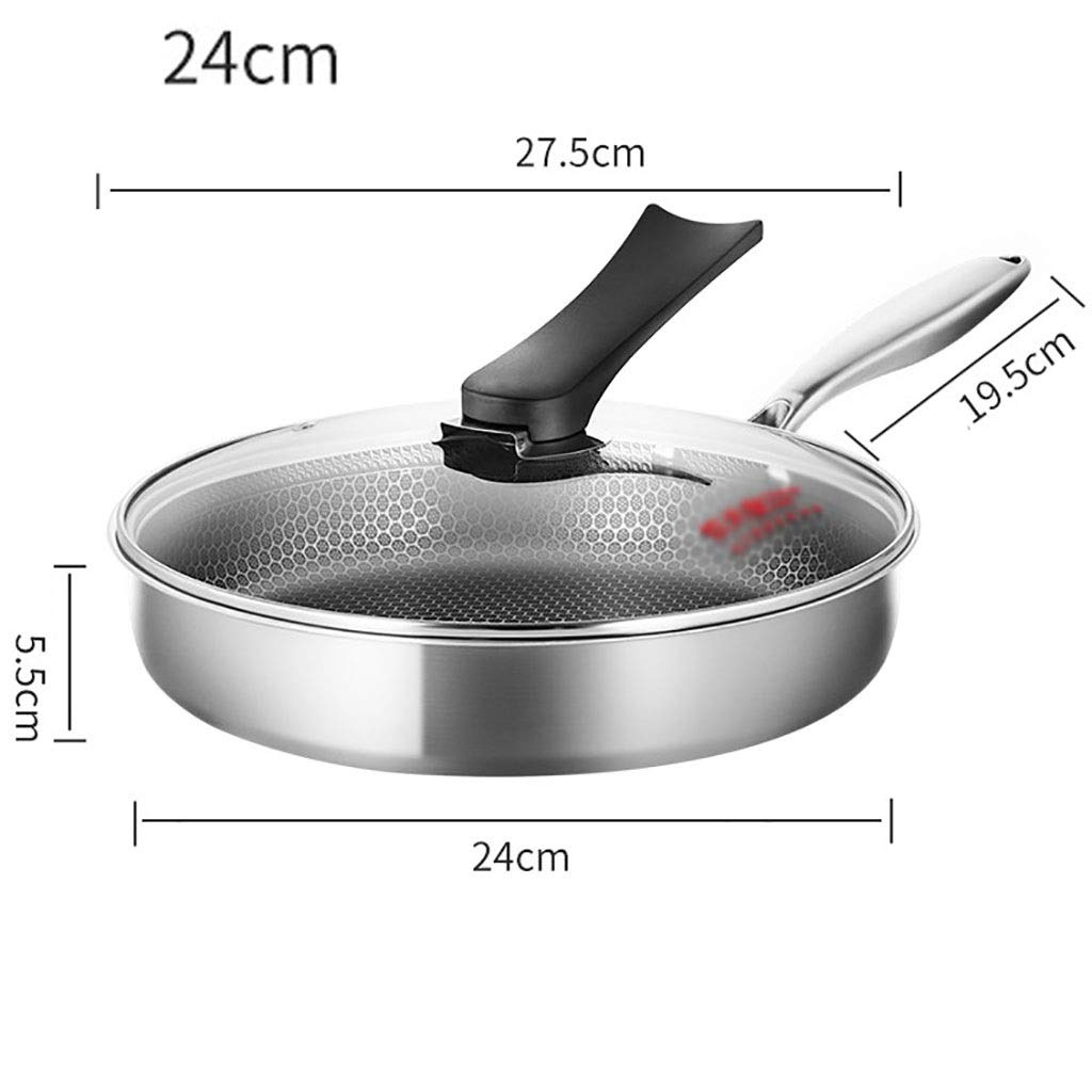 SH-chaoguo Fry Wok/Frying Pans/Non-Stick Pan?304 Stainless Steel Cooking Pans ?Less Oil Fumes No Coating ?(24/26cm),for Induction Cooker Gas Stove (Size : 24cm)