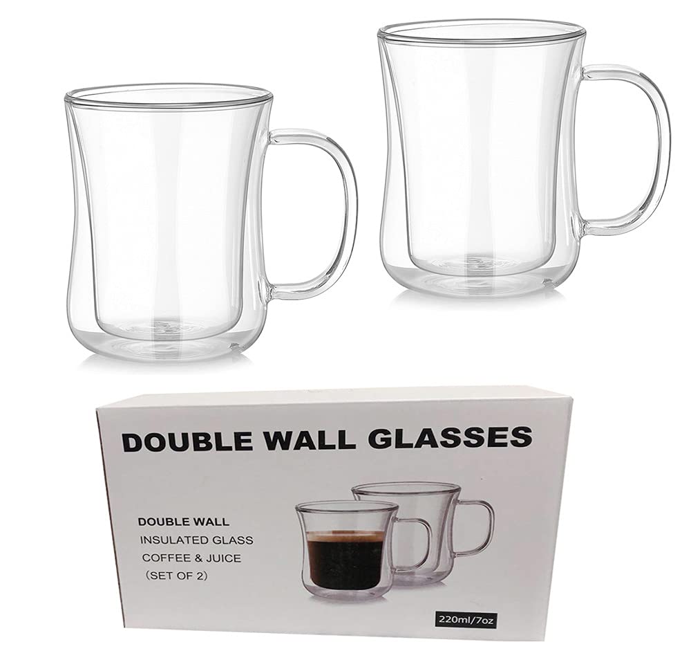 JOYAIYI Double Wall Glass Milk Coffee Double Wall Clear Insulated Glass Mug Funny Valentine's Day Birthday Gifts for You 220 ml/7 Oz With handle (220ml)