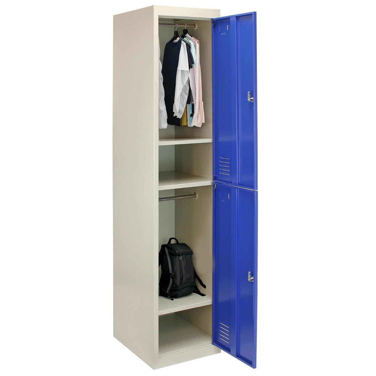 Monster Racking Casier de rangement verrouillable 2 portes métalliques acier bleu gris 1 rail 1 étagère