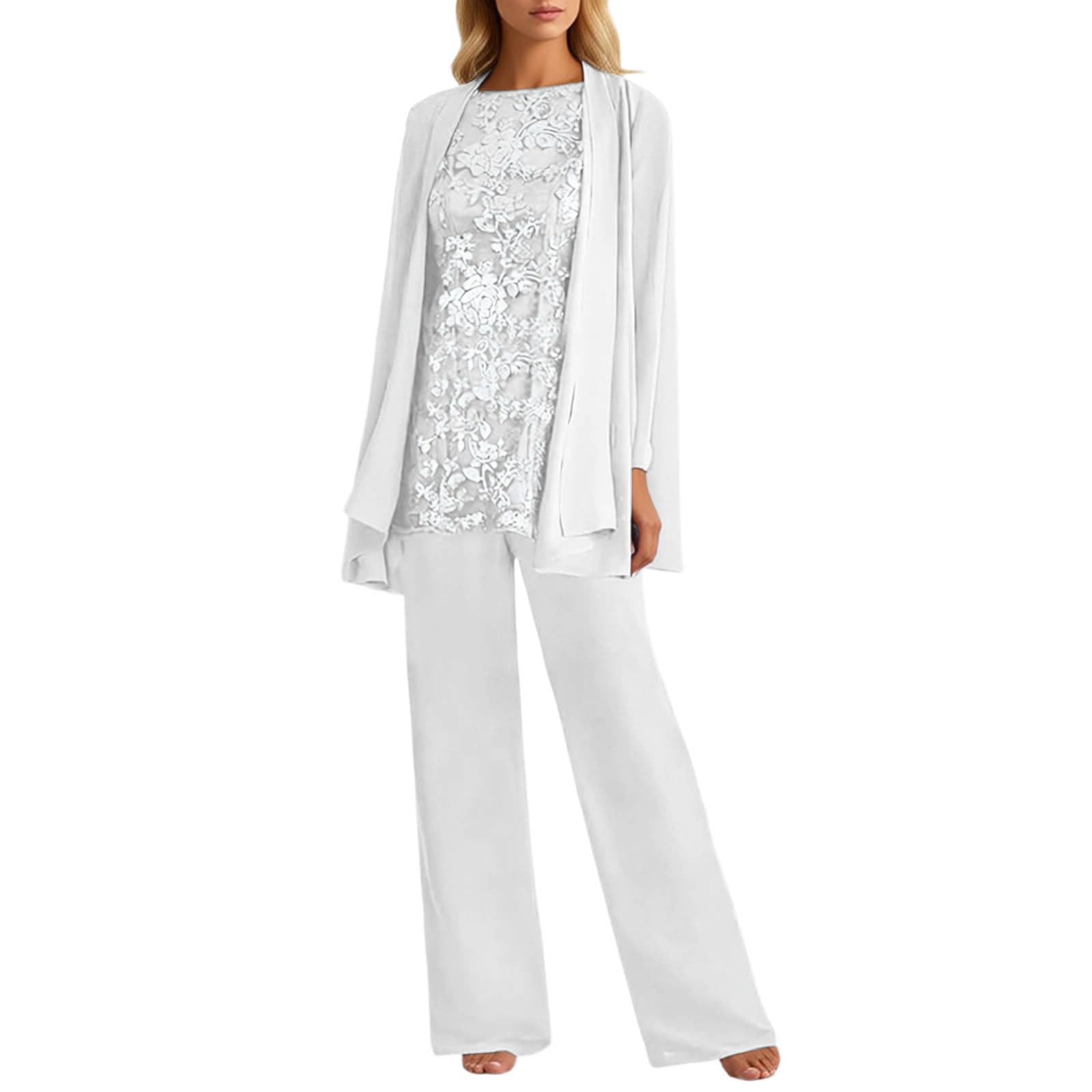 Elegante Conjunto de Pantalón Ancho en Gasa con Detalles de Encaje y Estampado Floral para Ocasiones y Eventos Formales